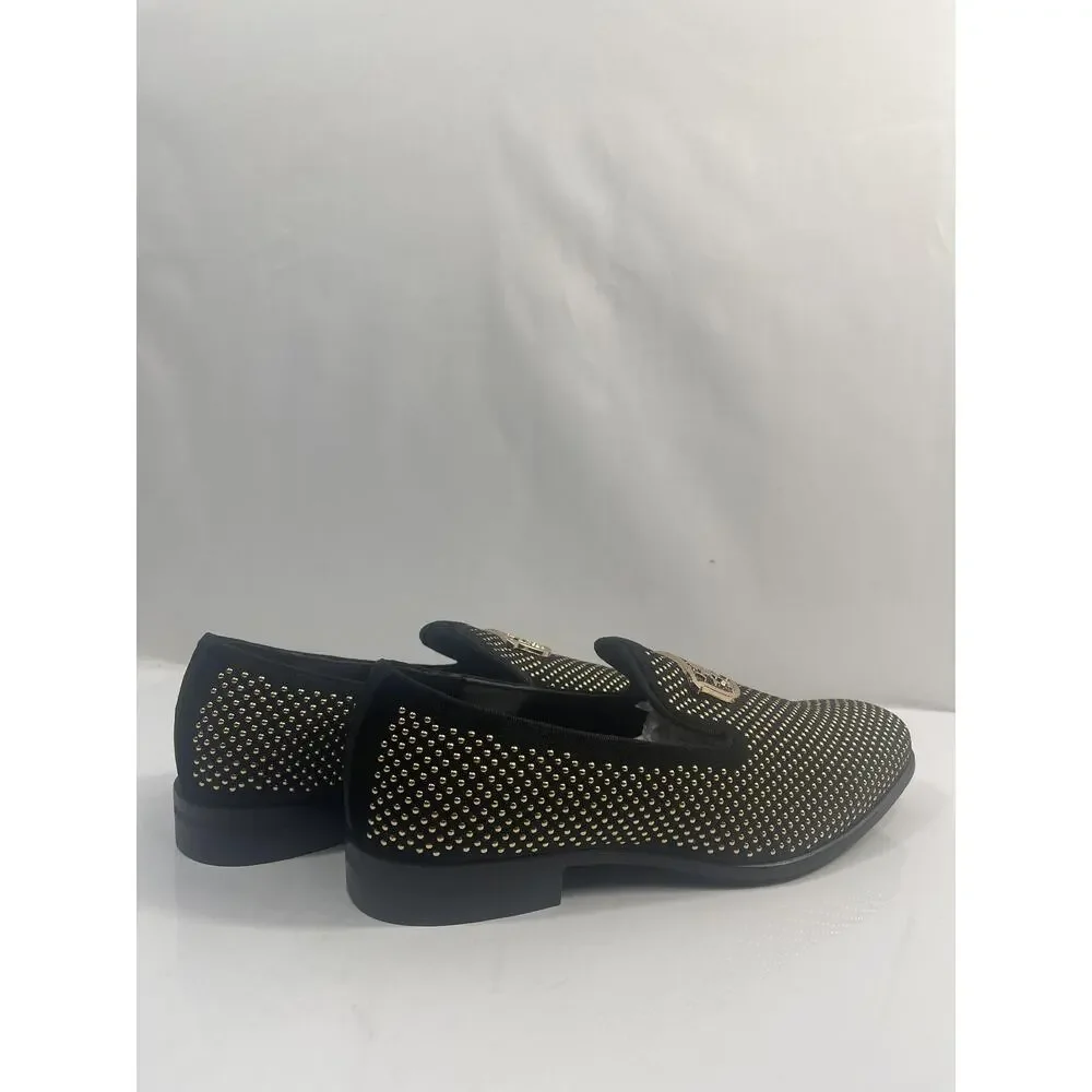 Stacy Adams Swagger Shoes Mens Size 7.5 Black Gold Dress Loafers Slip On New Box